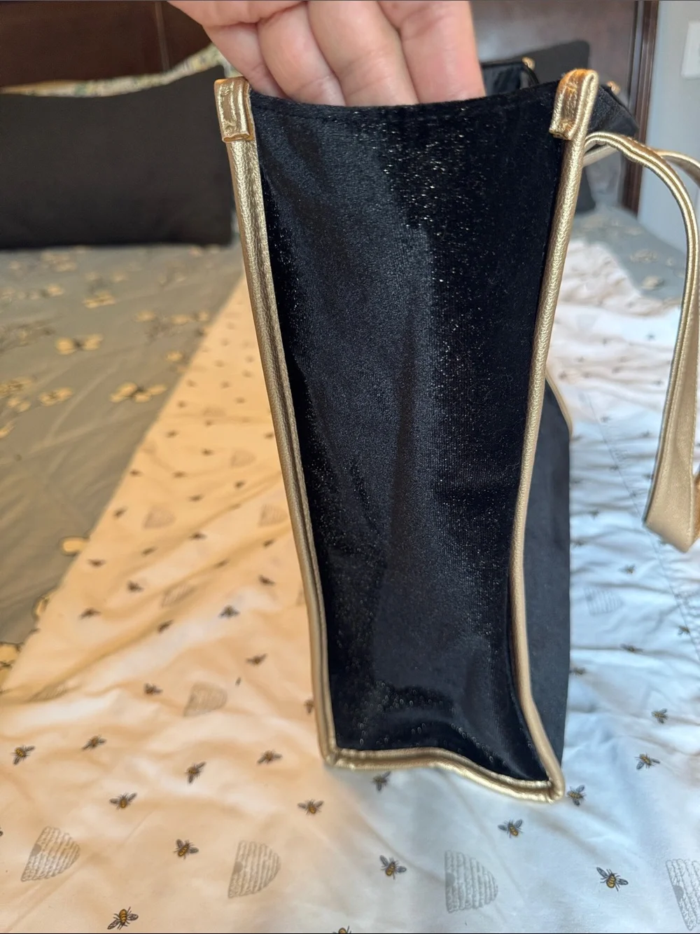 Jimmy Choo Black Velvet Tote with Gold Trim